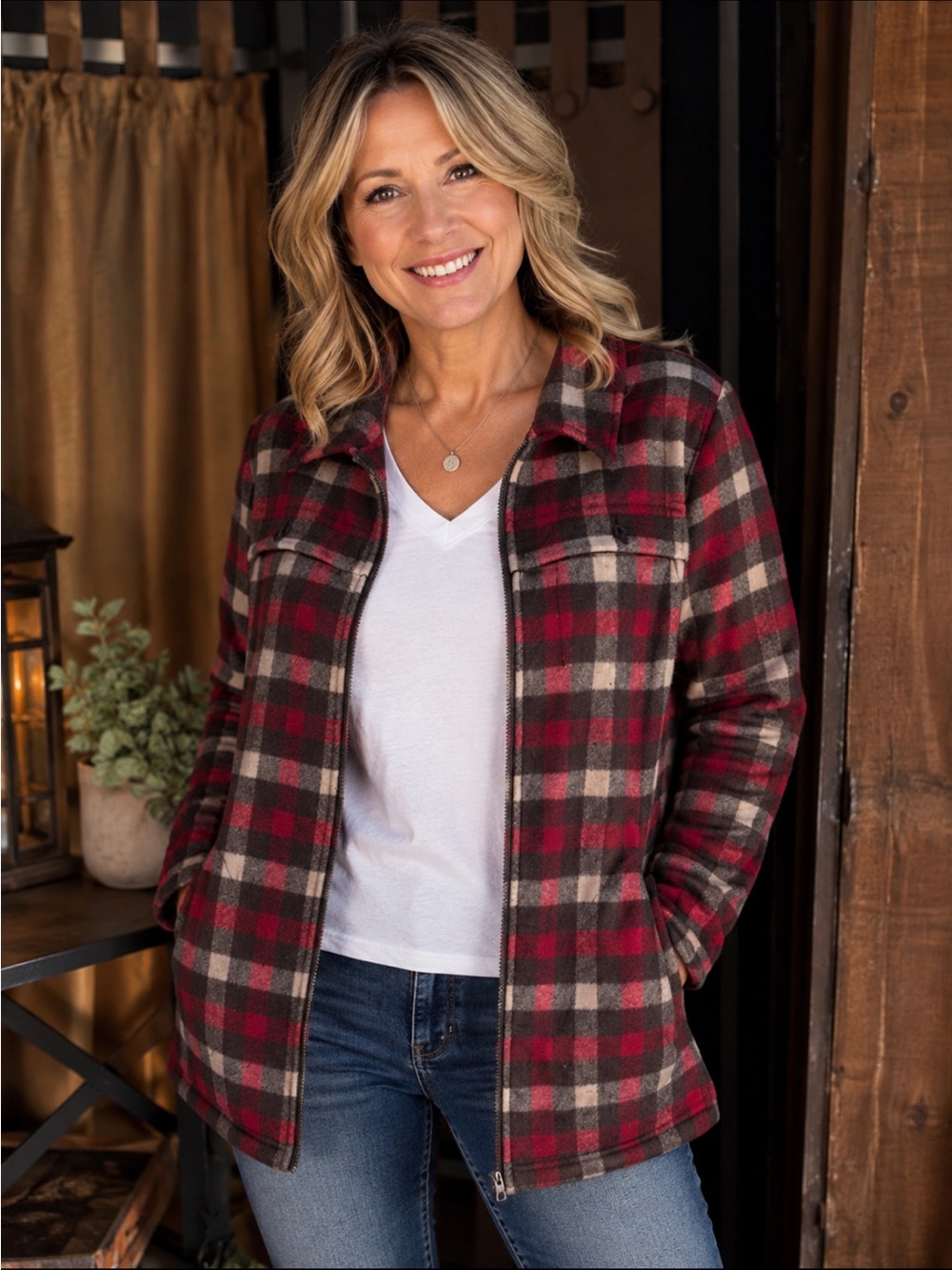 Women’s  Woolrich Red and Black Plaid Shirt Jacket